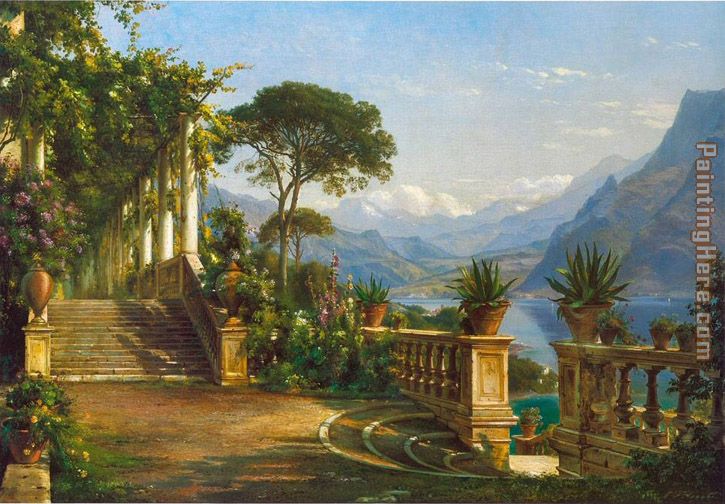 Lodge on Lake Como painting - Carl Fredrik Aagard Lodge on Lake Como art painting